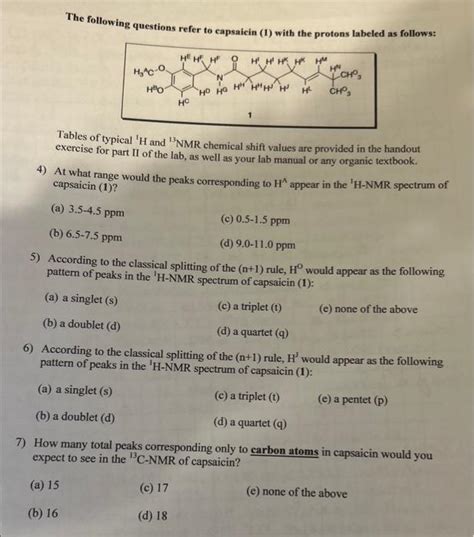 Solved The Following Questions Refer To Capsaicin 1 With Chegg