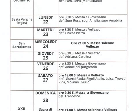 Calendario Liturgico Dal 21 Al 28 Agosto 2022