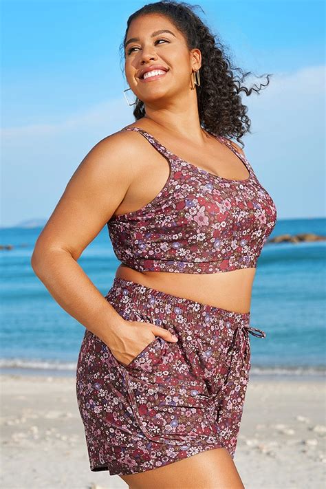 Plus Size Floral Print Square Neck Bikini Top Meet Curve Meet Curve