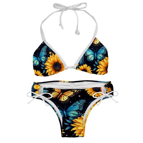 Starry Sky Sunflower Butterfly Detachable Sponge Adjustable Strap Bikini Set Two Pack Beachwear
