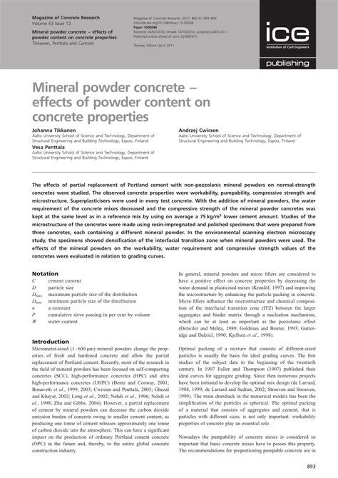 mineral powder concrete effects  powder content  concrete