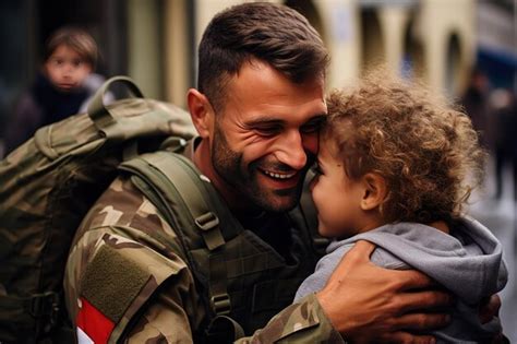 Premium AI Image | Happy reunion of a soldier with his child