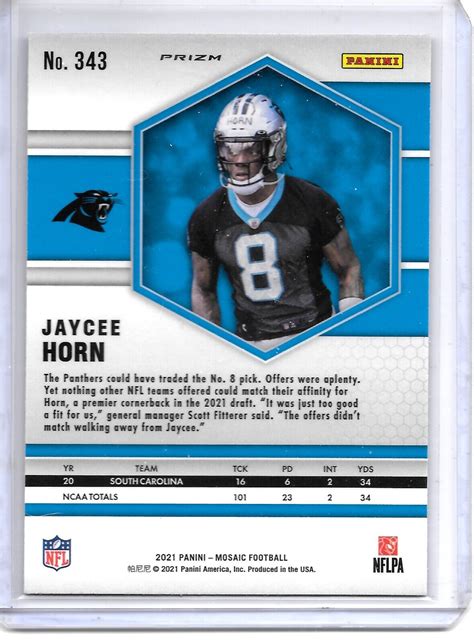 Panini Mosaic Jaycee Horn Honeycomb Prizm Sp Rookie Rc Carolina