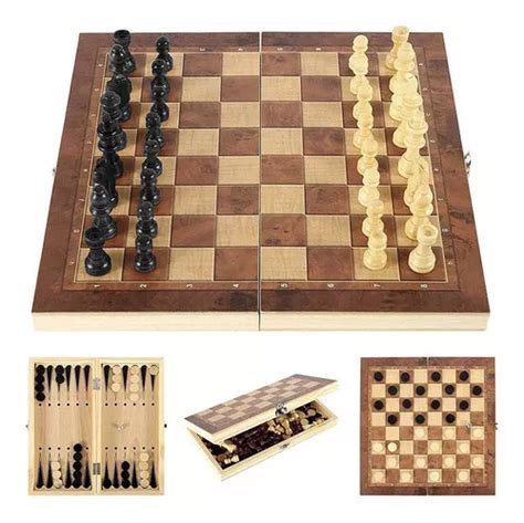 Juego De Mesa Ajedrez Damas Backgamon En Madera Malet N Mercadolibre