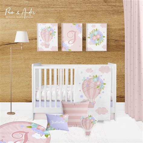 Hot Air Balloon Crib Bedding Set Hot Air Balloon Nursery Baby Girl Crib Set Pink Hot Air