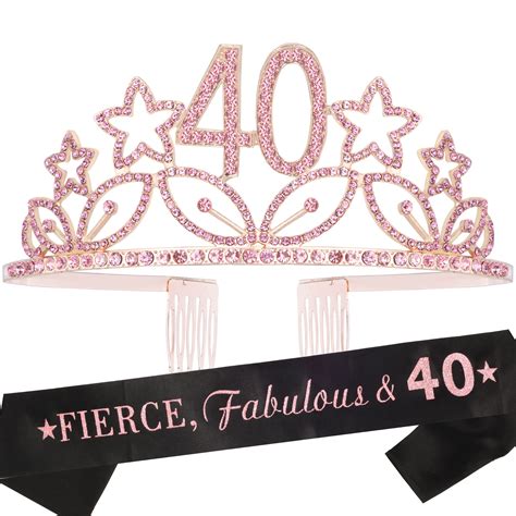 Buy MEANT2TOBE 40th Birthday Sash and Tiara for Women - Fabulous Glitter Sash + Stars Rhinestone ...