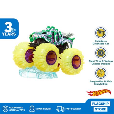 Jual Hot Wheels Monster Trucks 2024 Power Smashers Yellow Skelesaurus Mainan Mobil Balap