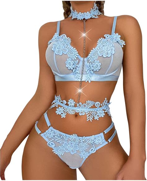 Amazon Plus Size Lingerie Set For Women Sexy Lace Trim Mesh Bra Bralette G String Thongs