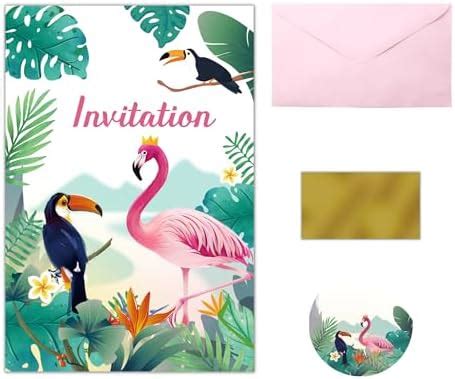 EVTI 10 Cartes d Invitation Anniversaire Fille thème Flamant Rose