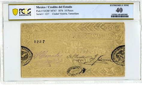 Pre Revolution 10 Pesos 1876 Tamaulipas M767 Pcgs Xf40 F34572 World