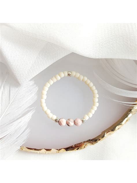 Pierścionek RODONIT z Koralików beżowy NUDE kamienie naturalne ROZMIAR PIERŚCIONKA STANDARDOWY