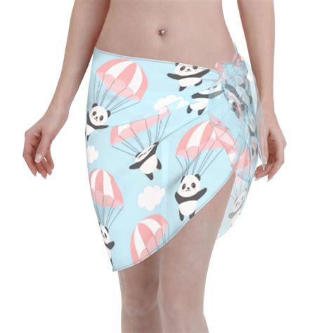 Adobk Cute Panda Flying In The Sky Swimsuit Coverups For Women Beach Bikini Short Skirt For