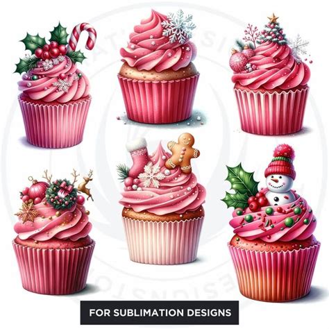 Watercolor Pink Christmas Cupcakes Clipart Delicious Christmas Png