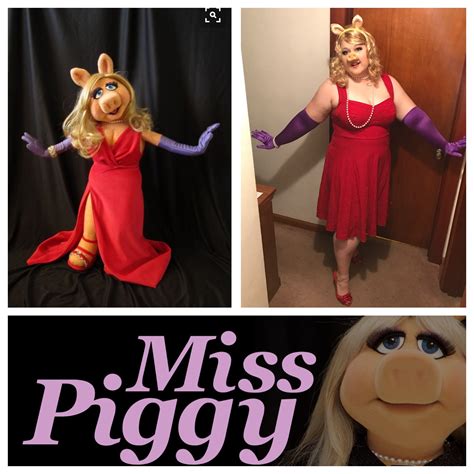 My Miss Piggy Look for Halloween! Red dress, blond wig, purple gloves