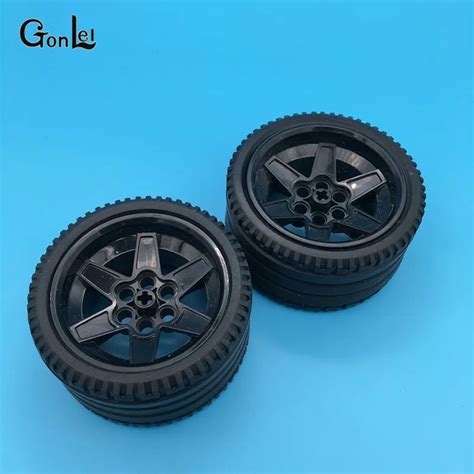 2 Pcs/lot MOC Brick Technic Wheel 68.8x36mm ZR Rim Wheel+Tire Hub 44771 ...