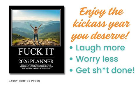 Fuck It 2026 Planner Sweary Affirmations Monthly And Weekly Calendars