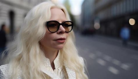 Eine L Chelnde Blonde Frau Mit Sonnenbrille Strahlt Selbstvertrauen Und Sommerliche Sinnlichkeit