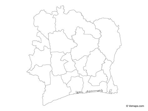 Outline Map Of Ivory Coast With Regions Free Vector Maps