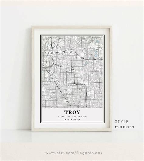 Troy Michigan Map Troy MI Map Troy City Map Troy Print | Etsy