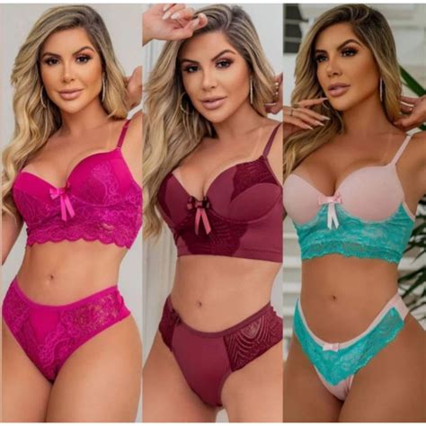 Kit Conjuntos Lingerie Luxo calcinha e sutiã Bojo barato em promoção Shopee Brasil