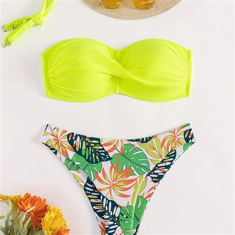 Conjunto Bikini Estampado Tropical 2 Piezas Trajes Baño Temu Mexico