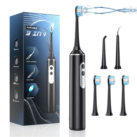 3-in-1 Water Dental Flosser & Electric Toothbrush - 4 Modes, Portable & Travel-Friendly (Black