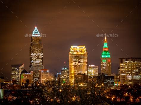 Cleveland, Ohio glowing Skyline at night Stock Photo by ctownderek