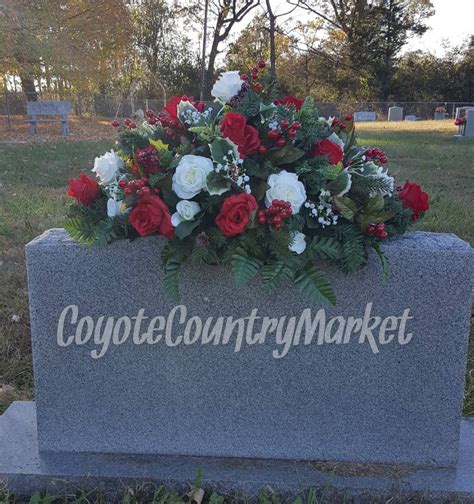 Winter Headstone Saddle Flowers For Headstone Grave Etsy Memorial