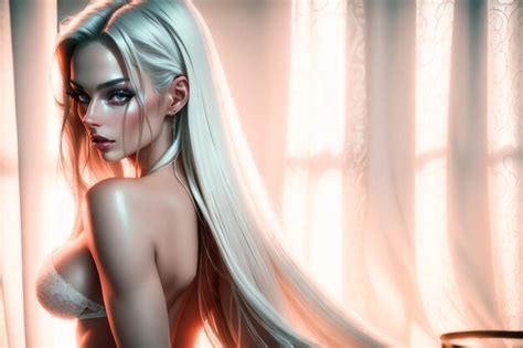 Beautiful Blonde Woman Posing In Lingerie Premium Ai Generated Image