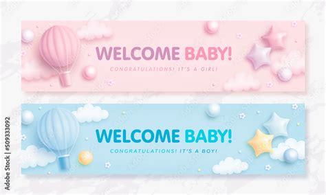 Set Of Baby Shower Invitation With Cartoon Hot Air Balloon Helium