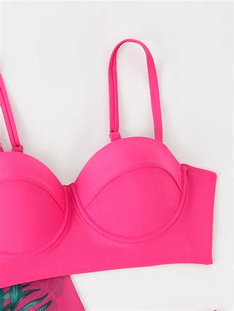 SHEIN Swim Peças Estampa Tropical Sutiã Push Up Moderno Calcinha Quimono Set Bikini SHEIN PT