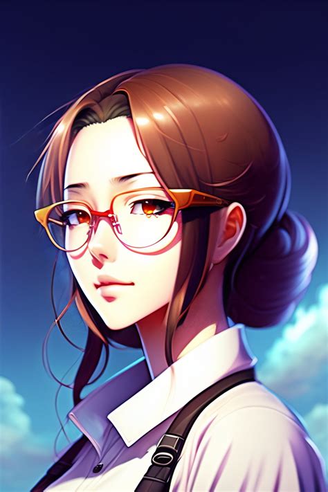 Lexica 1girl Rimless Glasses Forehead Anime Style Evangelion Glasses Refraction Brunette