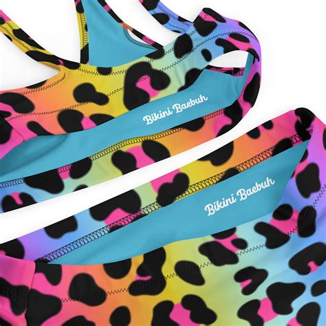Rainbow Leopard Bikini Set Rainbow Cheetah Neon Swim Suit Volleyball Bachelorette Pool Party