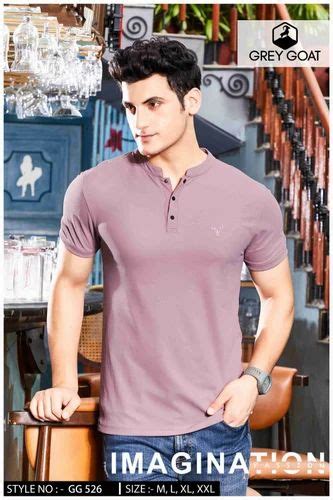 Dry Fit Interlock Matty Grey Goat Men S Plain T Shirt Henley Collar Hs