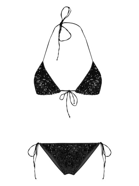Oséree sequin embellished Triangle Bikini Black FARFETCH
