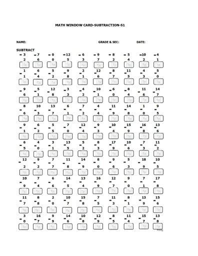 Window Card 1 Subtraction Diamond Interactive Worksheet Edform