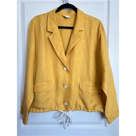 J Jill Jackets Coats J Jill Womens L Yellow Button Tie Waist