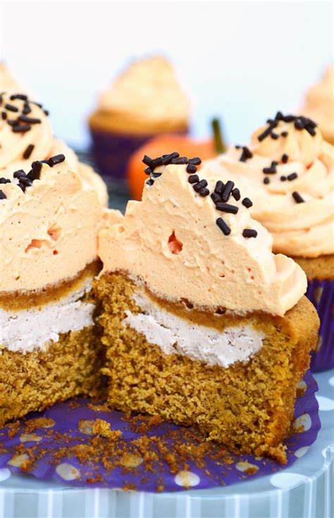 Cream Cheese Filled Pumpkin Cupcakes With Maple Whipped Cream Breezy