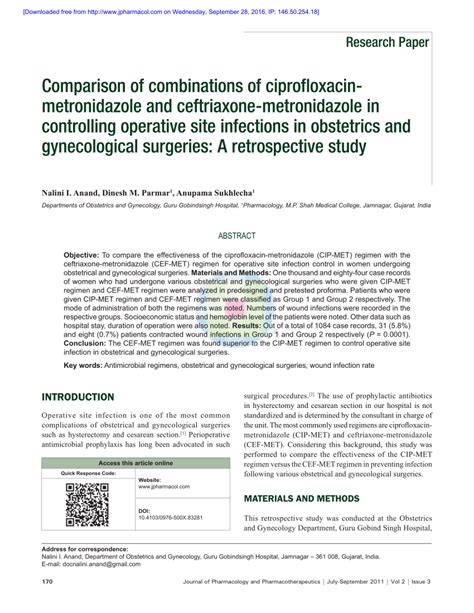 PDF Comparison Of Combinations Of Ciprofloxacin Metronidazole And