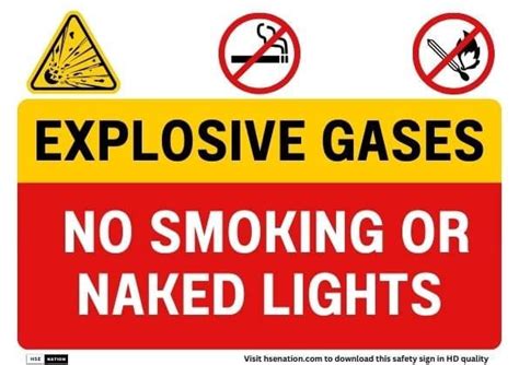 Explosive Gases No Smoking Or Naked Lights Sign HSENation