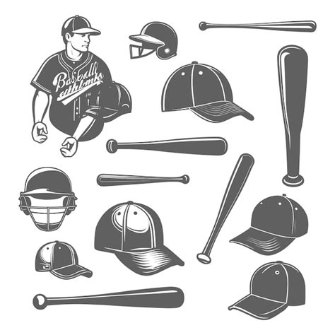 Premium Vector Free Vector Baseball Monochrome Elements Set With