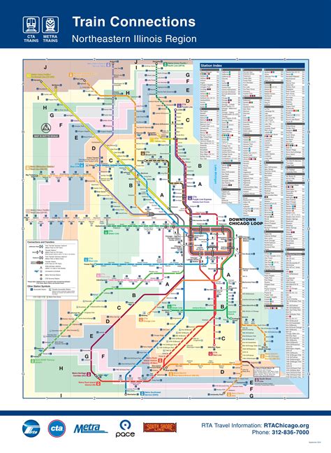 Map of Chicago transport: transport zones and public transport of Chicago
