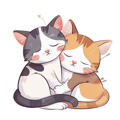 Cute Couple Cat Sleeping And Licking Cartoon, Cat, Pets, Animals PNG