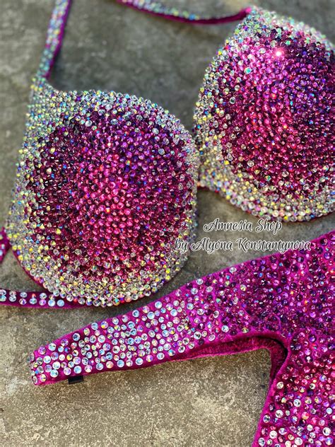 Pink Competition Bikini Set Rhinestone Fitness Npc Ifbb Etsy
