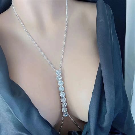 Fashion Sexy Women Bikini Zircon Rhinestone Bra Chain Necklace Section Bust Circular Water Drop