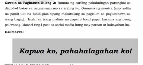 Gawain Sa Pagkatuto Bilang Bumuo Ng Sariling Pakahulugan Patungkol