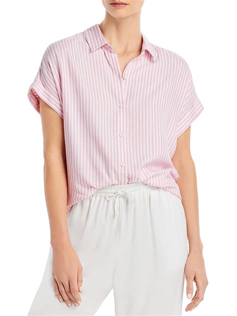 Beach Lunch Lounge Womens Striped Cuff Sleeve Button Down Top