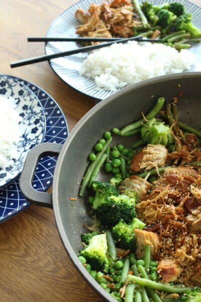 Leckeres Pulled Teriyaki Chicken Mit Gem Se Und Reis