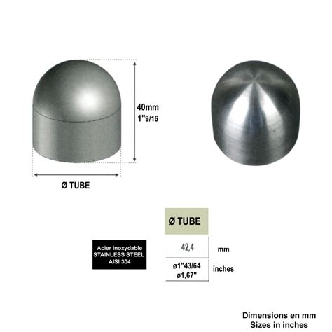 Finition bombée Ø42 4mm INOX304 pour rampes en bois Finition INOX de