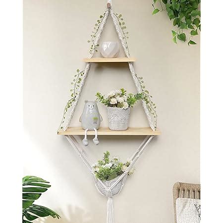 Homesake Macrame Hanging Shelves 2 Tiers Floating Shelf Natural Wood